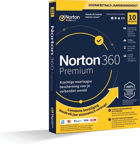 Norton 360 Premium - Internet Security - 10 Apparaten - 1 Jaar - Antivirus Software