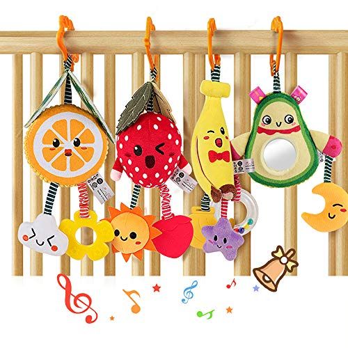 tumama Opknoping Fruit Rammelaars Speelgoed - Avocado, Banaan, Sinaasappel, Aardbei - Pluche Bijtringen voor Baby's (3-12 maanden)