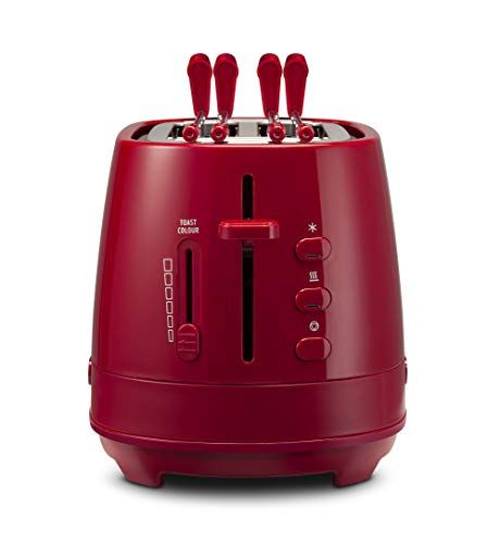De'Longhi CTLAP2203.R broodrooster met tang, traploze controle van de bruiningsgraad, lichtindicatoren, kruimellade, antislip voeten, vermogen 550 watt, kunststof, rood