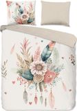 Good Morning Dekbedovertrek bloemen en veren - 2 persoons 200x200/220 cm - Ecru - 100% Katoen renforcé