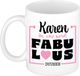 Bellatio Decorations Naam mok Karen - wit - Fabulous - keramiek - 300 ml - cadeau collega beker - cadeau