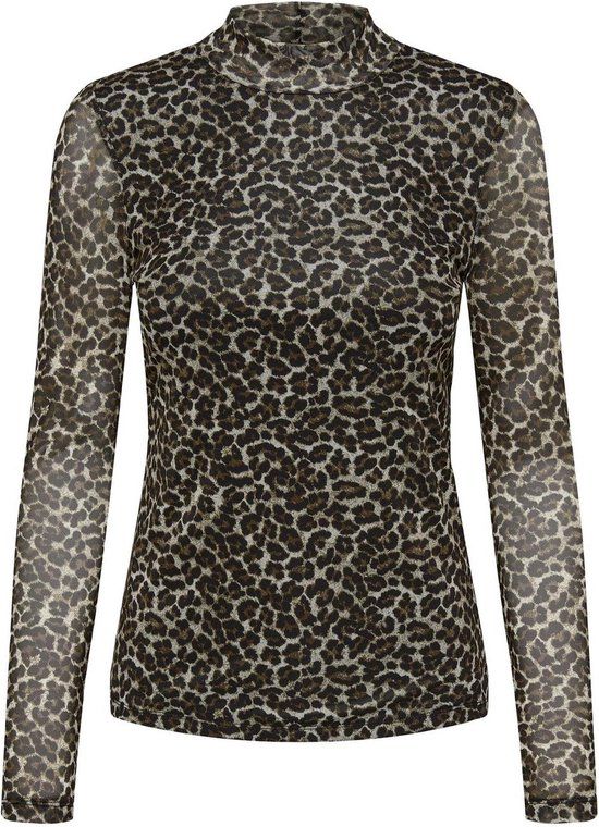 ONLY ONLERICA LIFE MESH L/S TOP JRS NOOS Women's Top - Size M - Pumice Stone - Animal Print