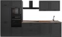 Vicco Complete keukeneenheid R-Line, Antraciet landelijk/Antraciet, 340 cm goudkleurig eiken werkblad