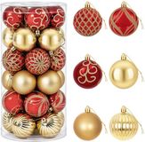 vidaXL Kerstballenset - 30 st - Goud en rood - Ø 6 cm - Kunststof
