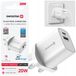 Chargeur rapide avec prise britannique : 1x USB-C (20W PD), 1x USB-A (18W QC)