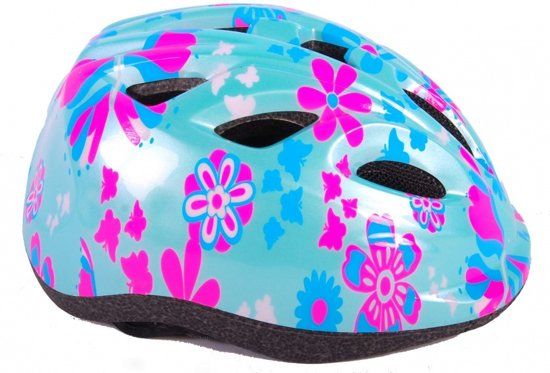Volare Kinder Fietshelm - Blauw Roze Bloemetjes - XS - 47-51 cm