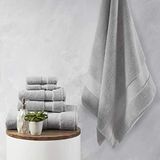 MADISON PARK SIGNATURE Splendor Luxe badhanddoekenset van 100% katoen, zacht, pluche, 1000 g/m², zwaargewicht hotelkwaliteit, Zero Twist, zeer absorberend, sneldrogend, meerdere maten, grijs, 6-delig
