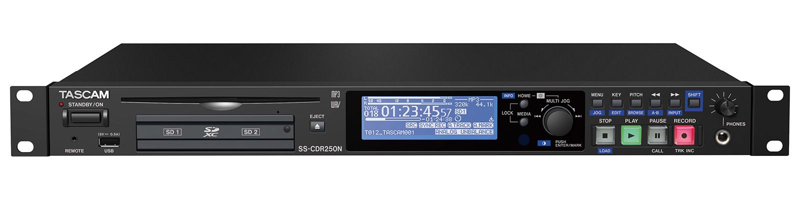 Tascam SS-CDR250N Digitale Mediaspeler - Zwart - 2.0 Kanaals - Met SD-kaartlezer