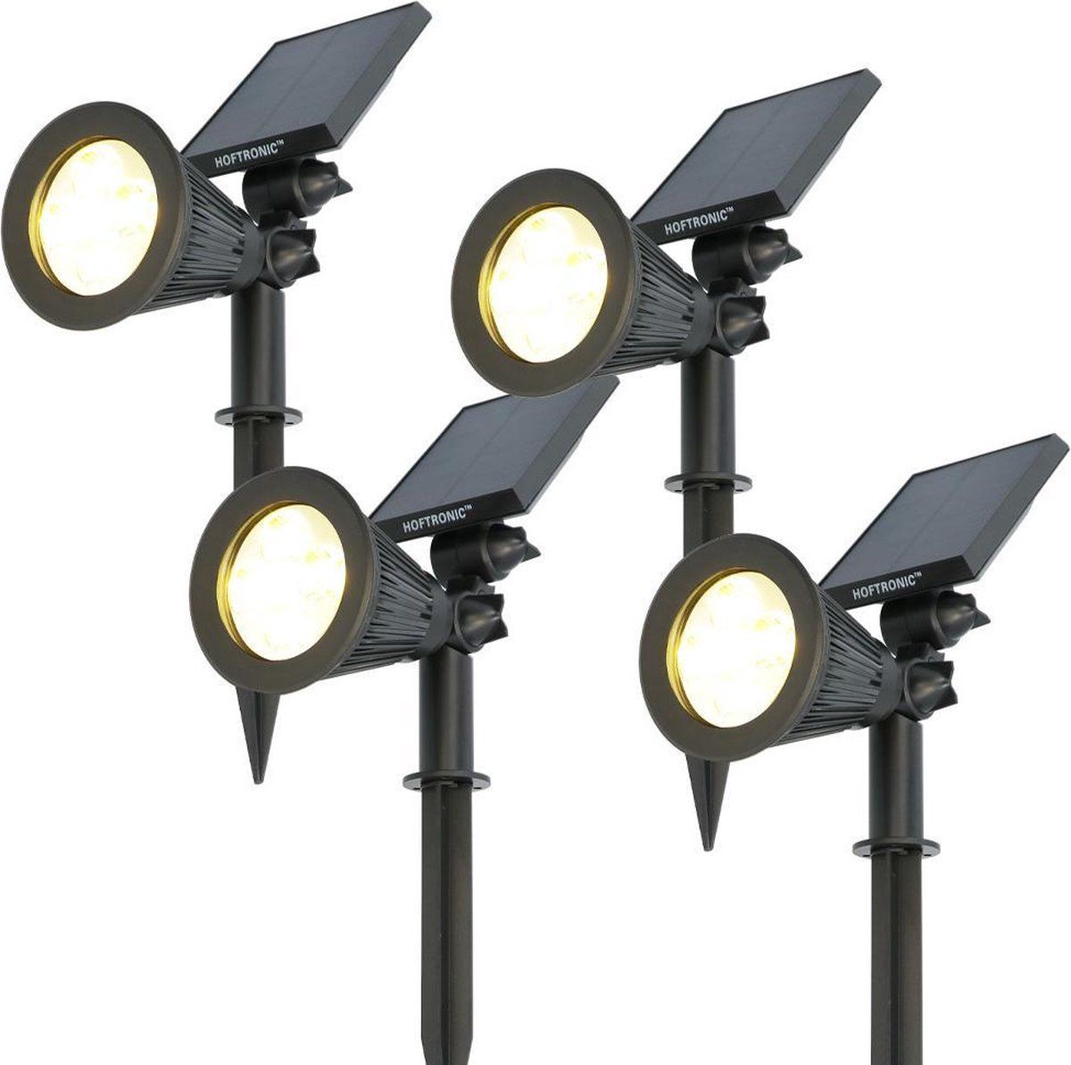 HOFTRONIC 4x Bend Solar Tuinspot - Zwart - IP65 - Warm Wit - Kantelbaar - Solar