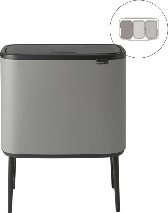 Brabantia afvalemmer Bo TouchBin Mineral Concrete Grey, 3 x 11 L