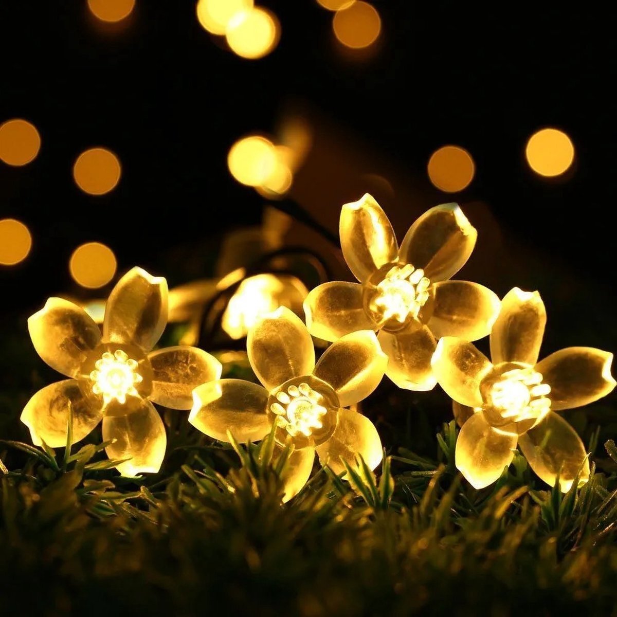 Itagala Solar Led Tuinverlichting | FLOWER lichtsnoer op zonne-energie | Tuindecoratie | 7 Meter | 50 bloemen led lampjes | Feestelijke verlichting | Waterproof | Te leuk voor in de tuin | Warm White
