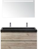 BES LED Maxx XL Badmeubelset 120 cm - Craft Oak - Wastafel Lucca Enkel 2 Kraangaten met LED Spiegel
