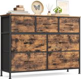 Vasagle SONGMICS Ladekast - 7 stoffen lades - 30 x 98,8 x 73,7 cm - opbergkast - staal en MDF - bruin en inktzwart