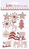 Koopman Houten Kerststickers met Glitters, 12st.