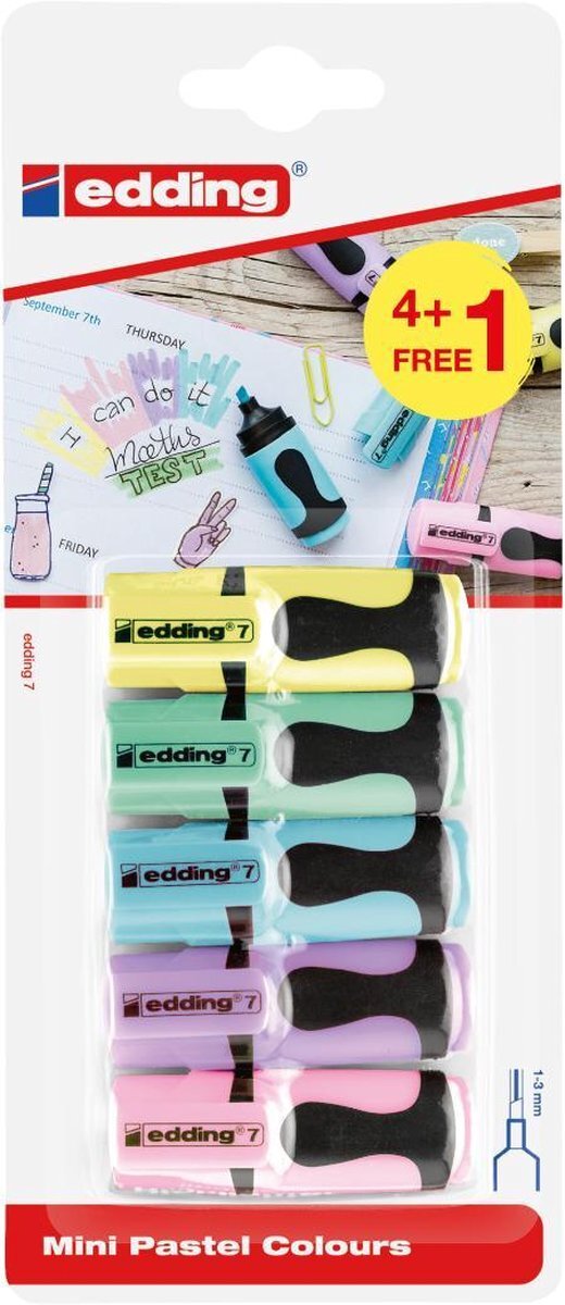 Edding 7 mini highlighter blister van 5 assorti pastel