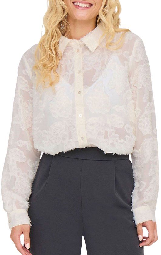 JDY Maia L/S Shirt Dames - Maat L - Wit - Blouse - Maat L - Polyester - Lange mouw