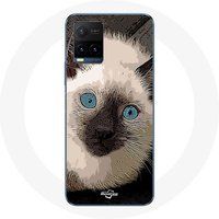 Maniacase Etui voor Vivo Y21s 2021 / Y21 2021 Zwart-witte Siamese kat met blauwe ogen