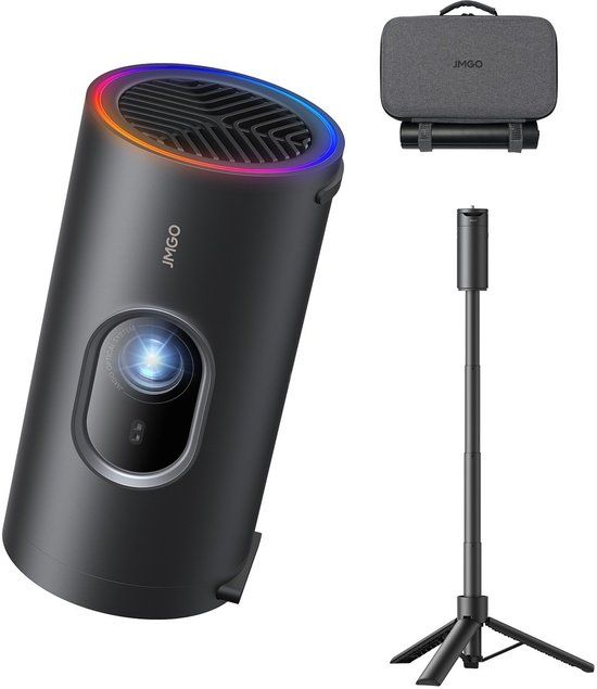 JMGO PicoPlay+ Pack - Mini Beamer - 1080P - 450 ANSI Lumen - HDR10 - Google TV - Tripod met Powerbank - Reiscover - Zwart