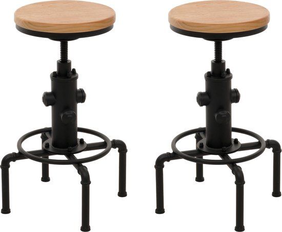 MCW Set van 2 barkrukken - Hoogte verstelbaar - Hout & Metaal - Natuur