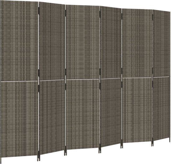 vidaXL Kamerscherm 6 panelen poly rattan grijs
