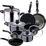 8-delige Porto 8-delige pannenset Porto, 3 pannen 16/20/24 Navy Black en snelkookpan 5 liter