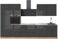 Vicco Complete keukeneenheid Fame-Line, Antraciet Hoogglans/Goudkleurig Eiken, 340 cm, WB Marmer
