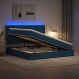 vidaXL LED-opbergbed met matras, blauw, 200 x 200 cm, stof