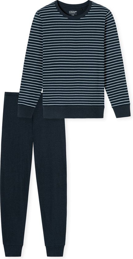 Uncover by Schiesser Schiesser Uncover Schlafanzug Langarm Women's Pyjama Set - Dark Blue - Size XXL