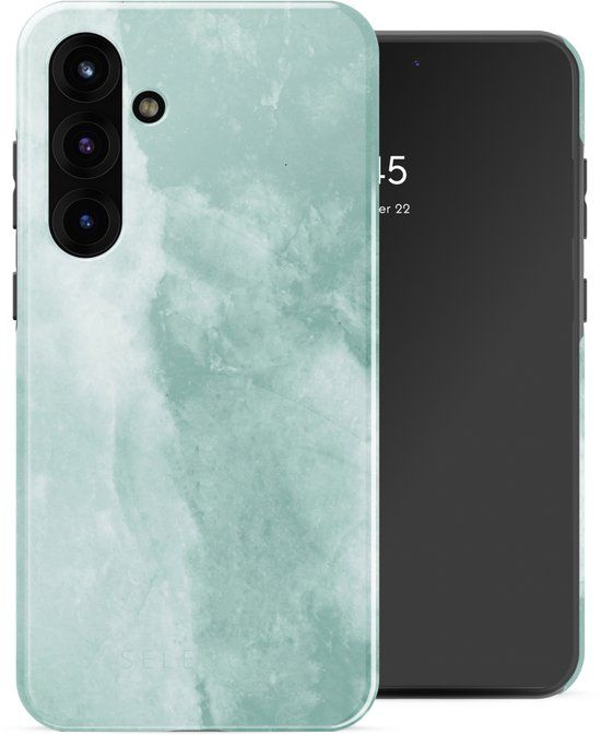 Selencia Hoesje - Geschikt voor Samsung Galaxy S25 Plus - Backcover - Marble Grayed Jade