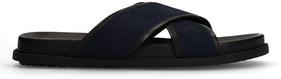 Manfield - Heren - Donkerblauwe suède slippers - Maat 44