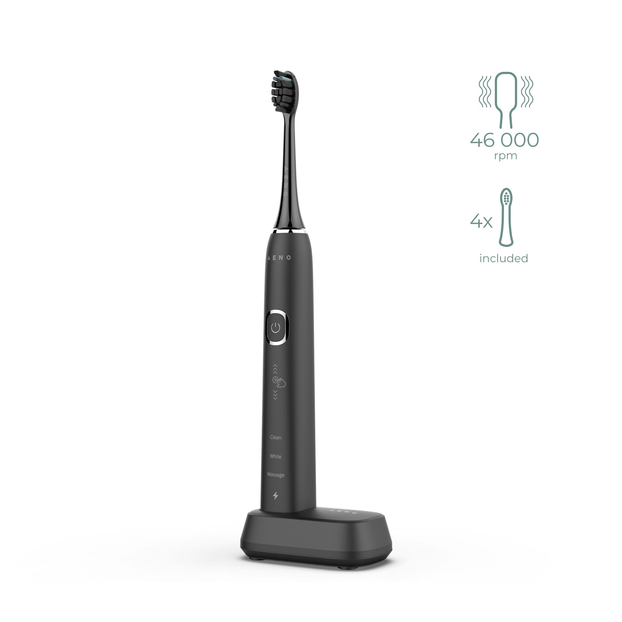 AENO DB4 Sonic Toothbrush - Black - Adult - 46000 Movements/Min - 4 Brushes Included