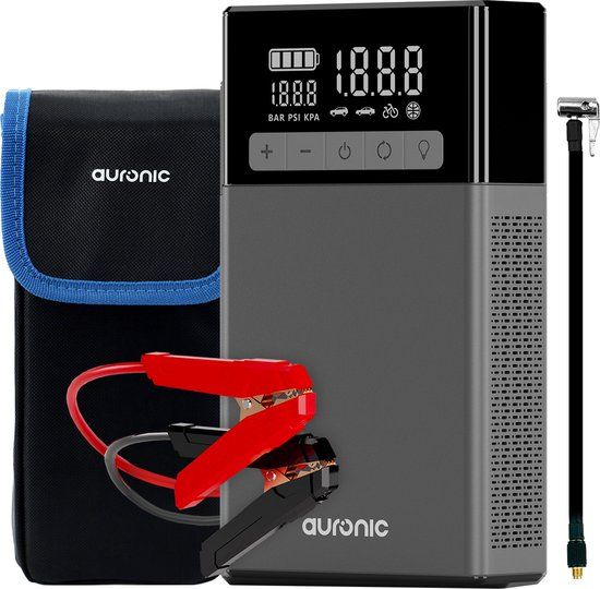 Auronic 12V Jumpstarter - 1500A - Met Compressor en Bandenpomp - 16000 mAh - Zwart/Grijs