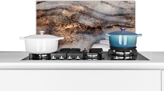 KitchenYeah Spatscherm keuken - Marmer print - Goud - Abstract - 70x30 cm - Aluminium