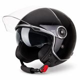 VINZ Helmets VINZ Tobia Scooterhelm / Motorhelm met Zonnevizier - Jethelm Brommer & Snorscooter - Licht - Glans Zwart - S