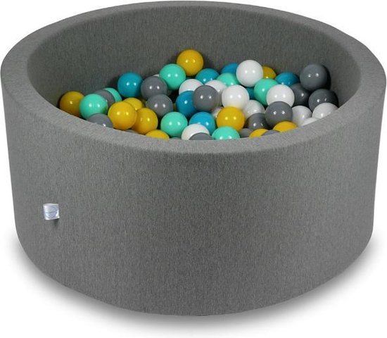 Viking Choice Ballenbak rond donker grijs - 300 ballen - 90 x 40 cm - ballenbad - geel
