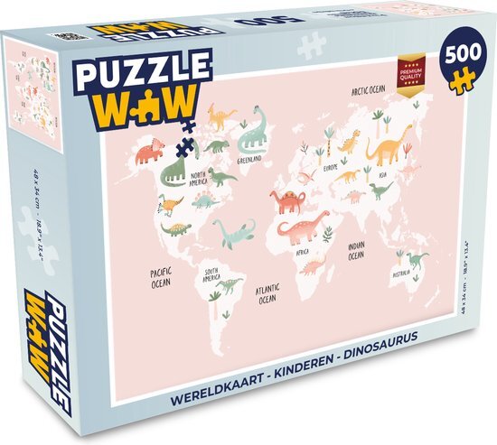 MuchoWow Puzzel Wereldkaart - Kinderen - Dinosaurus - Legpuzzel - Puzzel 500 stukjes