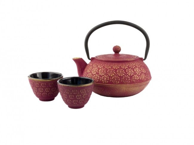 Bredemeijer Shanghai Theepot Set - 600ml - Goud/Roze - Gietijzer - Met 2 Kopjes