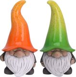 Nains de jardin 2x polystone 23 cm gnomes avec chapeau orange et vert