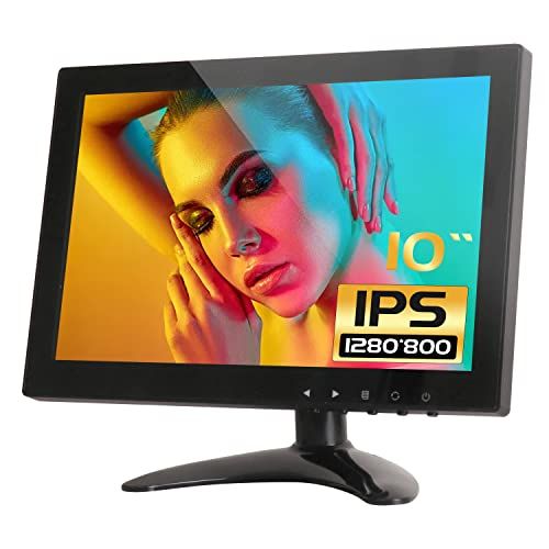 WHOLEV CCTV-monitor, 10,1 inch (10,1 inch) LCD-scherm, 1280 x 800 cm, brede kijkhoek met AV/VGA/HDMI/BNC/AUX/audio-poorten, luidspreker, voor huisbeveiliging, CCTV IP-camera, pc-display,