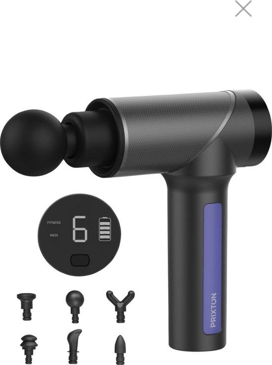 Prixton MGF100 Massage Gun - Black - 9 Speeds - 6 Massage Heads