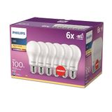 Philips LED Classic E27 lampen 6 stuks (100 W), matte ledlampen met warm wit licht