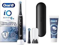 Oral-B Oplaadbare elektrische tandenborstel iO 6N zwart, 1 elektrische tandenborstel, 2 reserveborstels, reisetui + 1 Oral-B Advanced tandpasta, tandsteenpreventie, tandreiniging