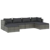 VidaXL 6-delige Loungeset met Kussens Poly Rattan Grijs