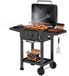 Grill au charbon de bois portable - Chariot de grill mobile - Avec couvercle et thermomètre - Ventilation réglable - Cendrier, tables latérales, roues - Noir