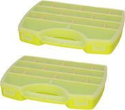 Plasticforte Opbergkoffertje/opbergdoos/sorteerbox - 2x - 13-vaks - kunststof - groen - 25 x 21 x 4 cm