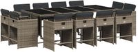 vidaXL 13-delige Tuinset met kussens, grijs, polyrotan