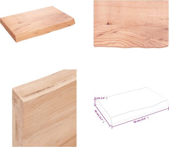 vidaXL Wandschap - 60x40x(2-6) cm - Massief Eikenhout - Lichtbruin