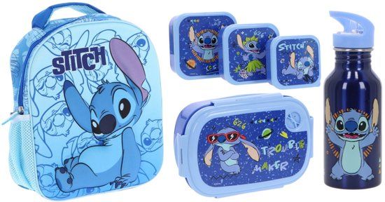 4KidsOnly Lilo & Stitch schoolset; rugzak en lunchset 5-delig
