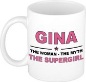 Bellatio Decorations naam cadeau mok - Gina - Woman Myth Supergirl - koffiemok - 300 ml - collega - moederdag