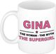 Bellatio Decorations naam cadeau mok - Gina - Woman Myth Supergirl - koffiemok - 300 ml - collega - moederdag
